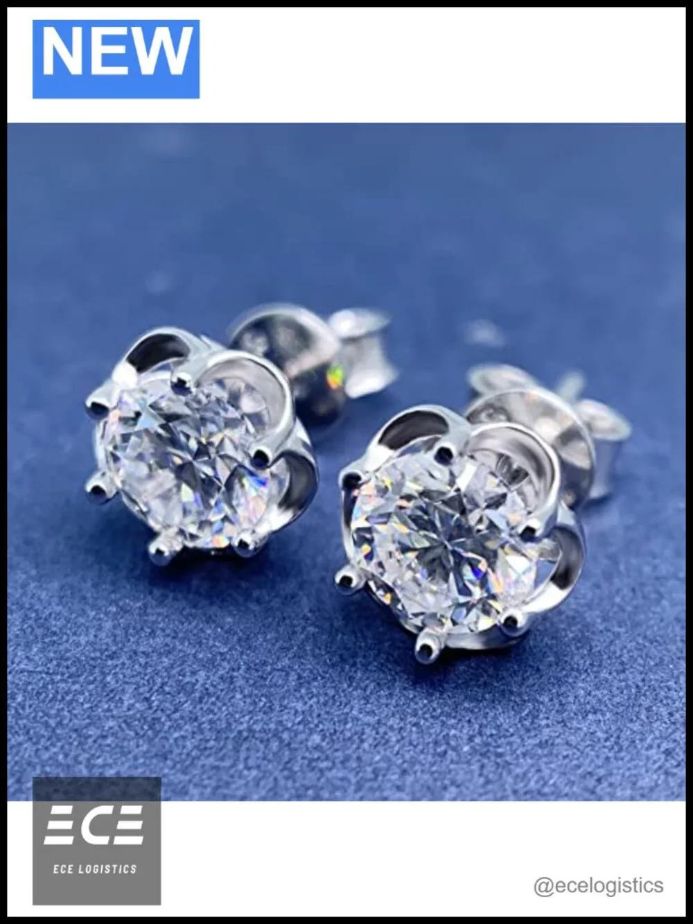 1.2ct Moissanite Stud Earring 925 Silver 18K Gold Plated Six Prong Gift